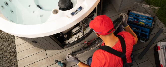 certified electrician checking the hot tub power supply