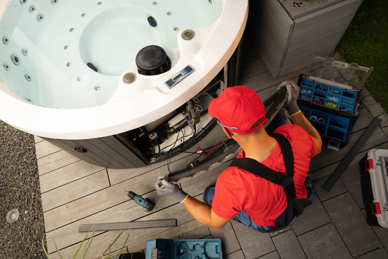 certified electrician checking the hot tub power supply