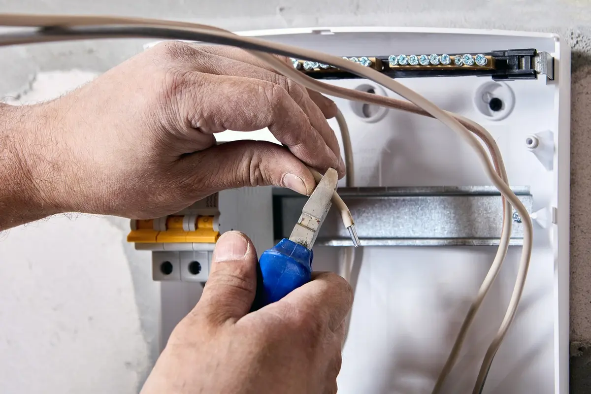 Homeowners asking Can aluminum wiring be left in place, or should it be replaced? Electrician inspecting aluminum wiring inside a residential electrical panel